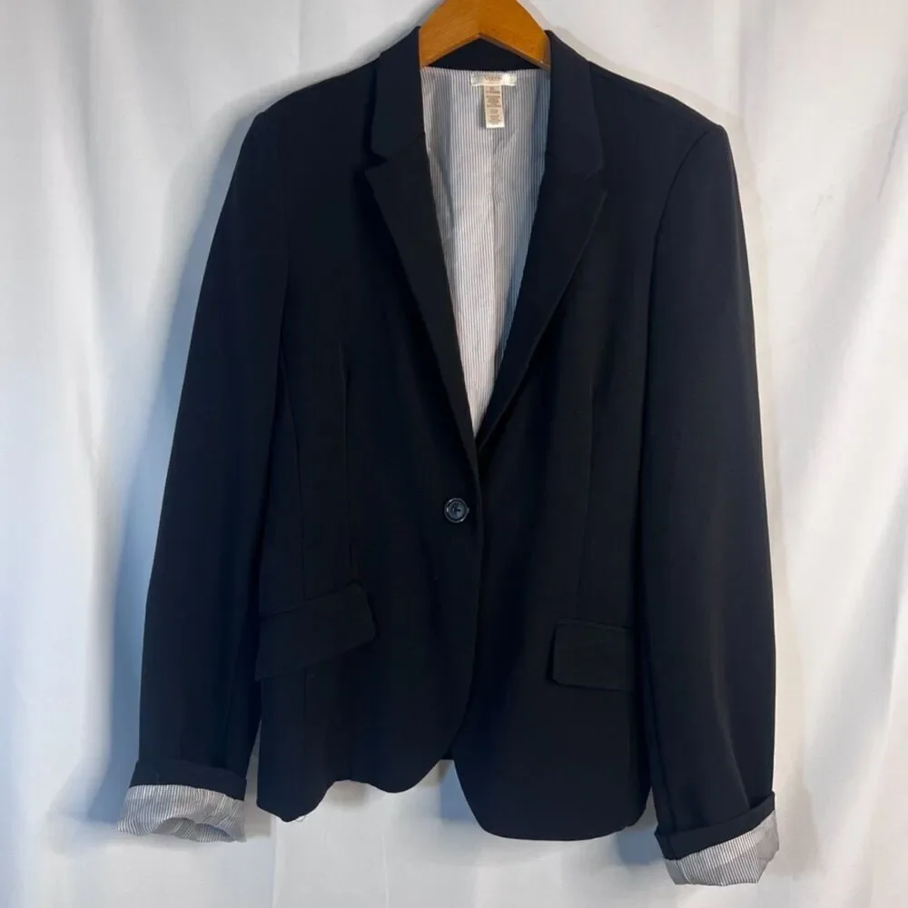 Vixen Black Contrast‎ Roll Cuff One Button Blazer Jacket Size LG